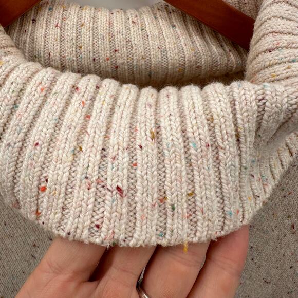 LOFT Cream Speckled Turtleneck Poncho Sweater // L - Picture 6 of 10